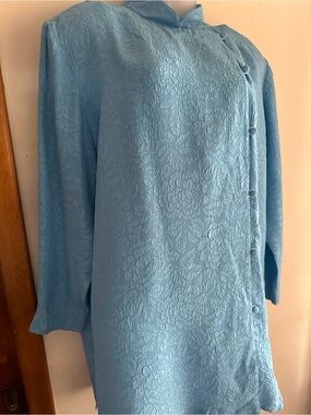 NWOT Yi Lin 100% Silk Aqua Mandarin Tunic Blouse 1X